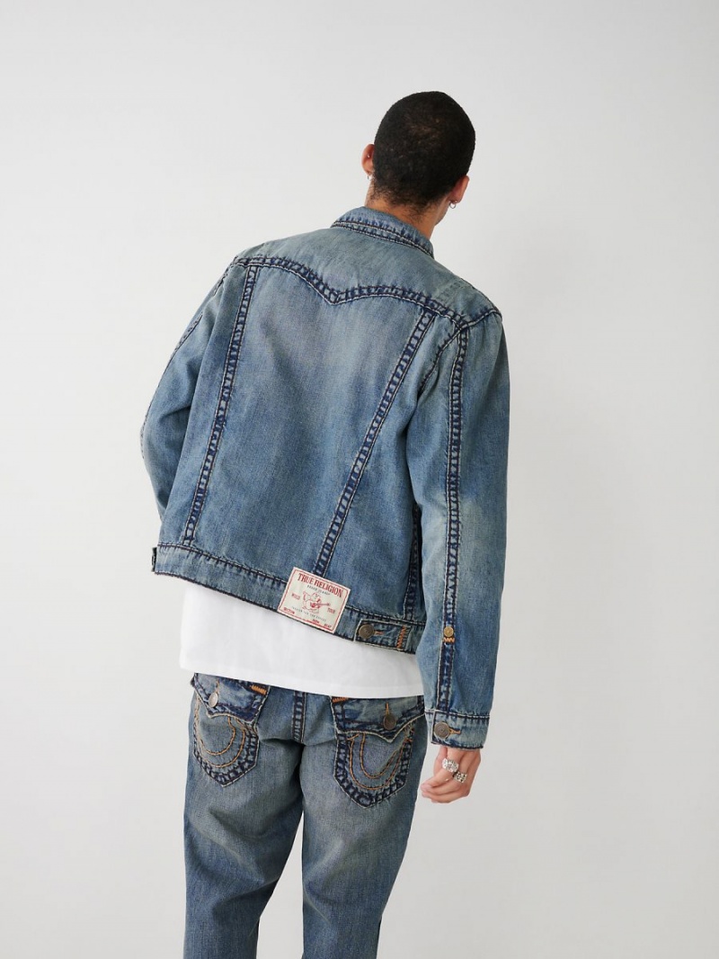 IFBM True Religion Jimmy Super T Stitch Denim Jacket | 8524-PUZJW