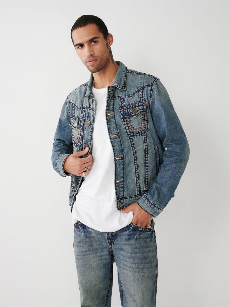 IFBM True Religion Jimmy Super T Stitch Denim Jacket | 8524-PUZJW