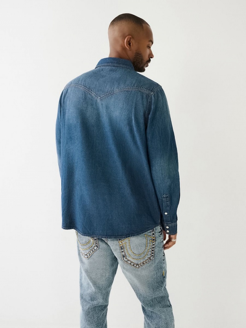 IQVM True Religion Single Needle Western Denim Shirts | 9160-QUZET