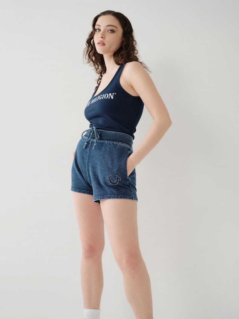 Indigo True Religion Indigo Big T Shorts | 5137-YEXTM