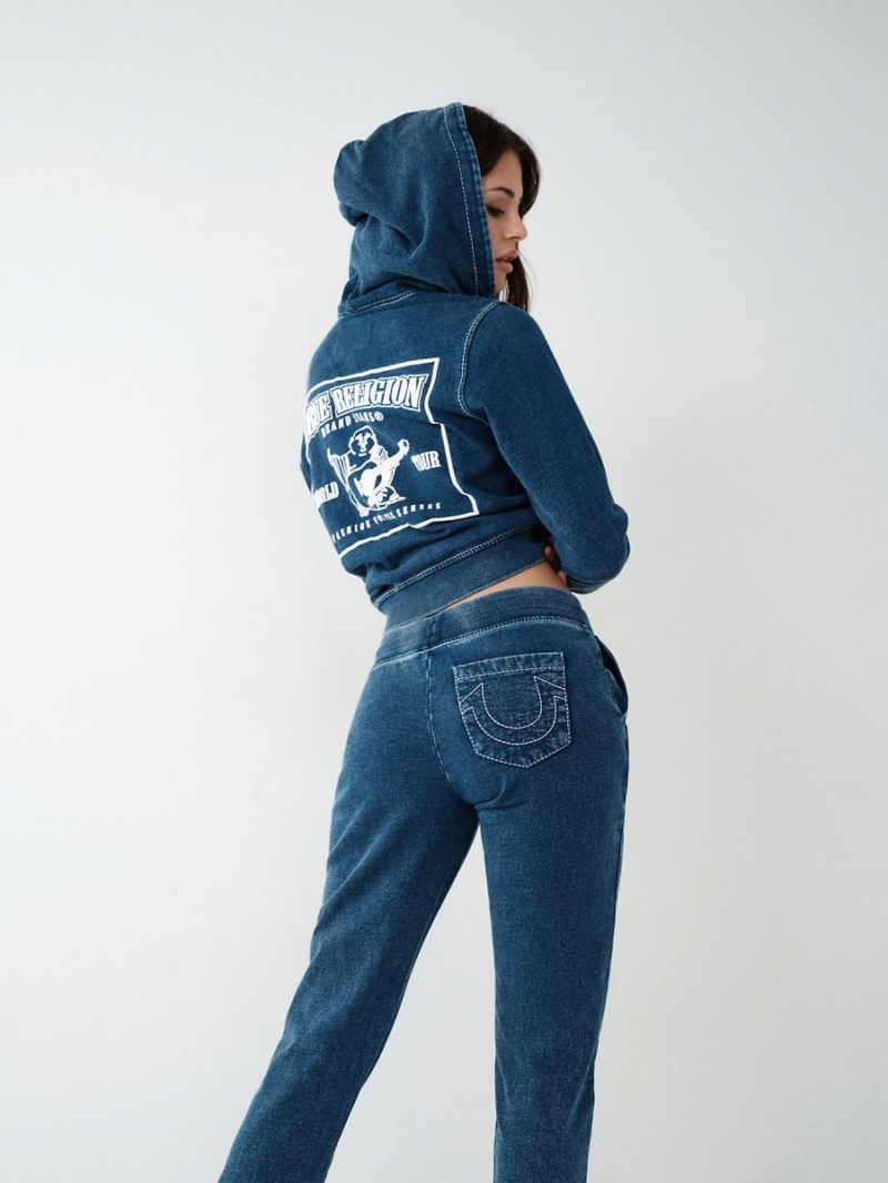 Indigo True Religion Indigo Big T Zip Hoodie | 3971-SDBHV