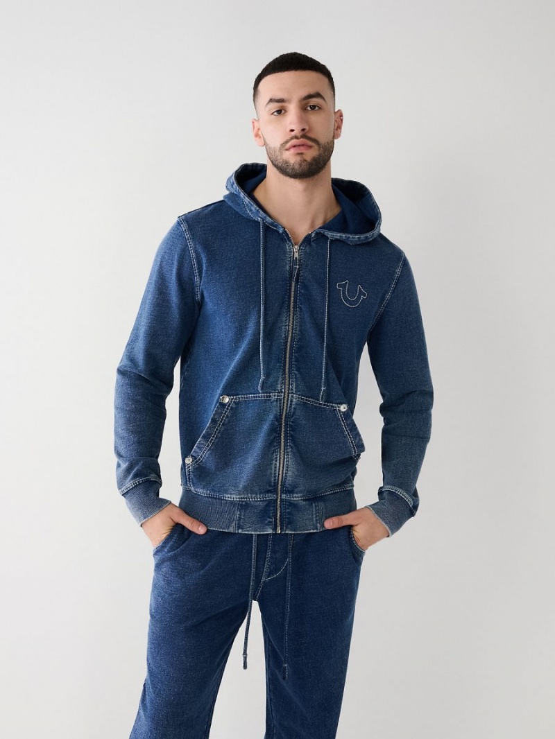 Indigo True Religion Indigo Big T Zip Hoodie | 3975-NOBAX