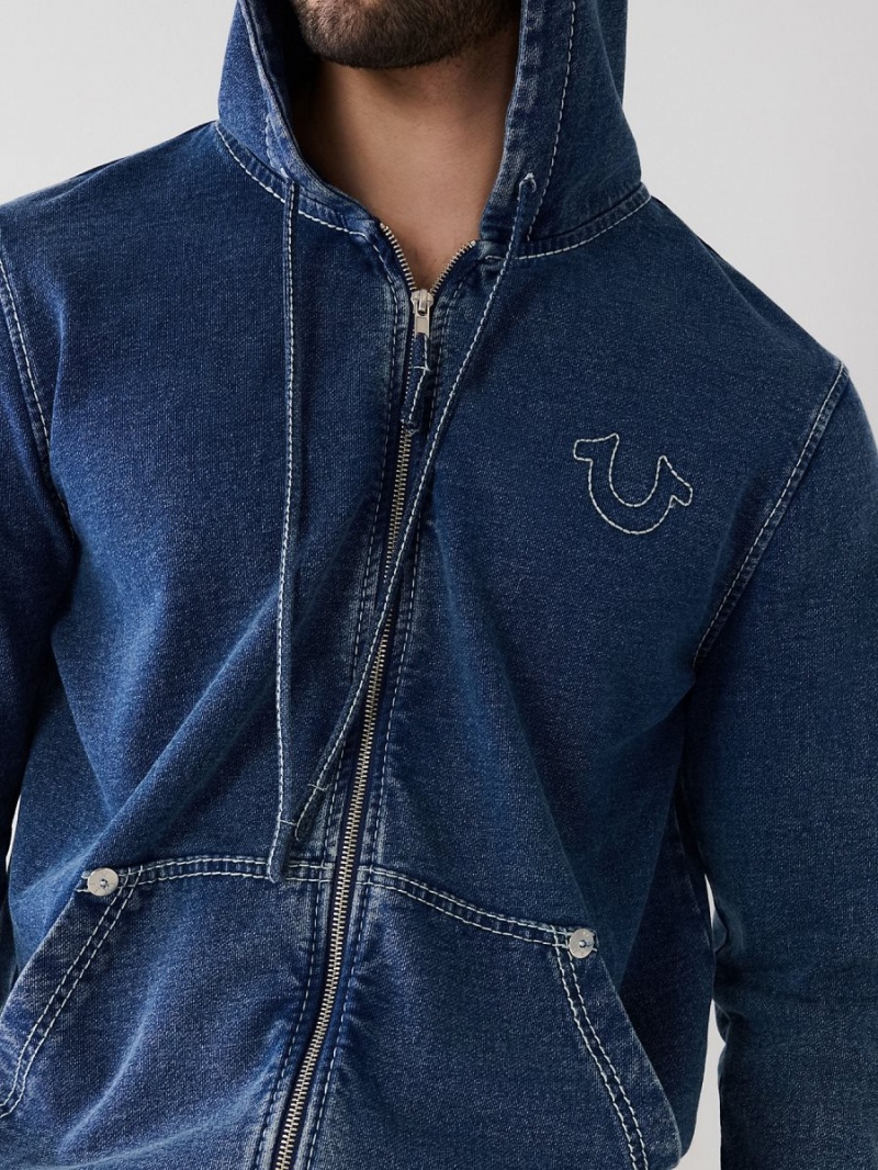 Indigo True Religion Indigo Big T Zip Hoodie | 3975-NOBAX