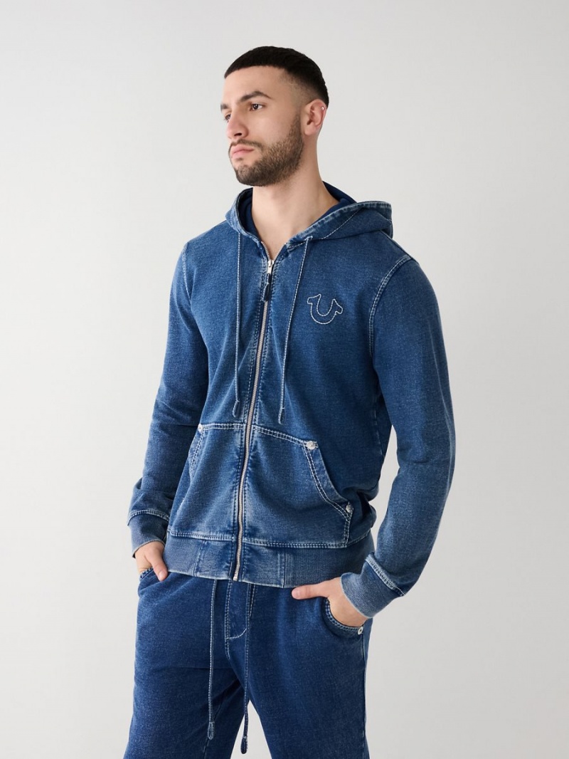 Indigo True Religion Indigo Big T Zip Hoodie | 2965-PXMSD