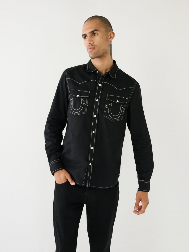 JETBLACK/KALAMATA True Religion Big T Western Shirts | 4916-NGUYR