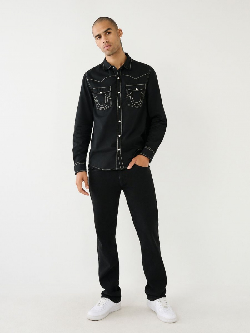 JETBLACK/KALAMATA True Religion Big T Western Shirts | 4916-NGUYR