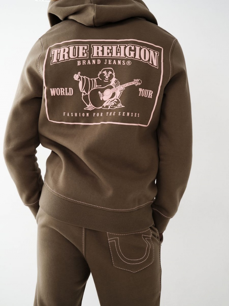 KALAMATA/IMPATIENS PINK True Religion Big T Zip Hoodie | 1358-IZCEX