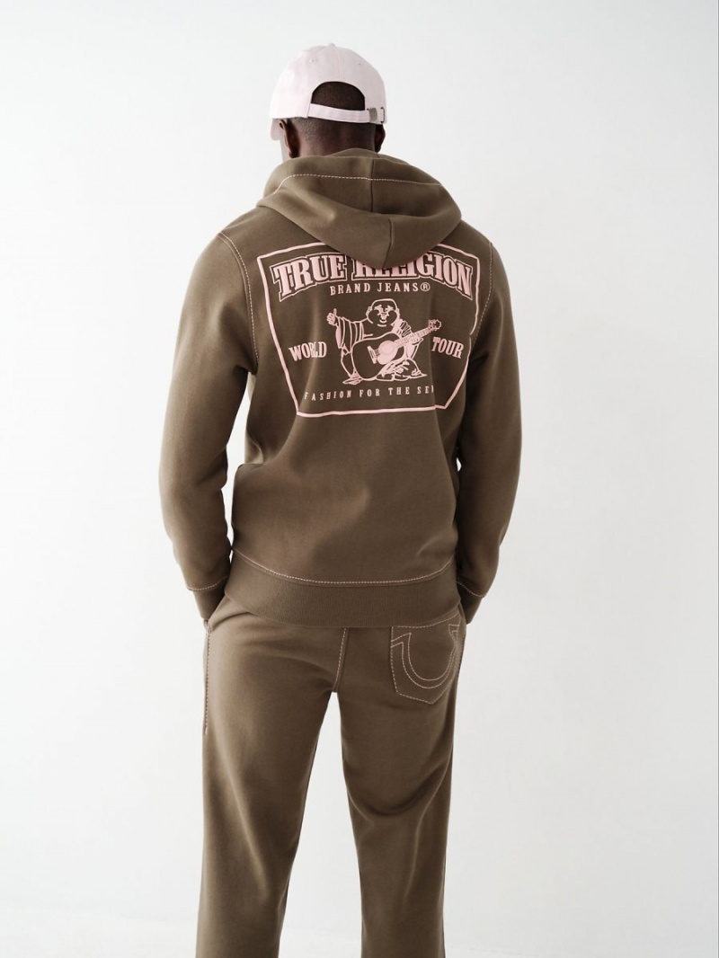 KALAMATA/IMPATIENS PINK True Religion Big T Zip Hoodie | 4576-DAFJK