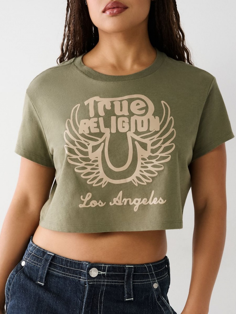 Kalamata True Religion Logo Crop T Shirts | 8291-XSHFU