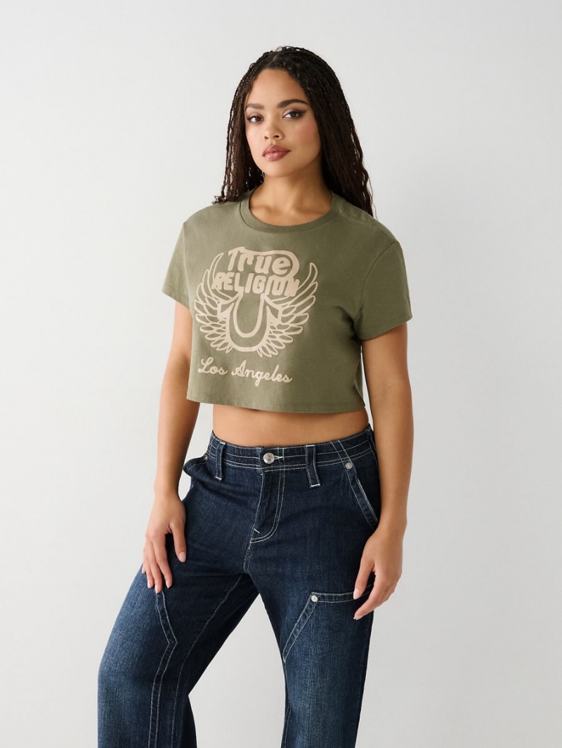 Kalamata True Religion Logo Crop T Shirts | 8291-XSHFU