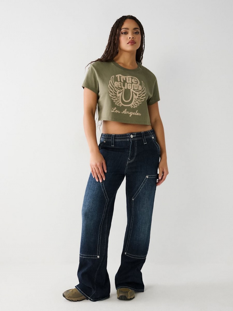 Kalamata True Religion Logo Crop T Shirts | 8291-XSHFU