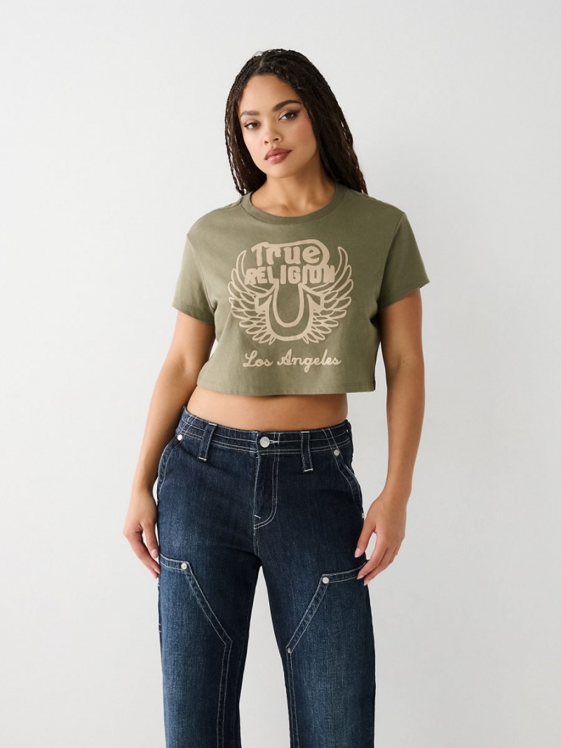 Kalamata True Religion Logo Crop T Shirts | 8291-XSHFU