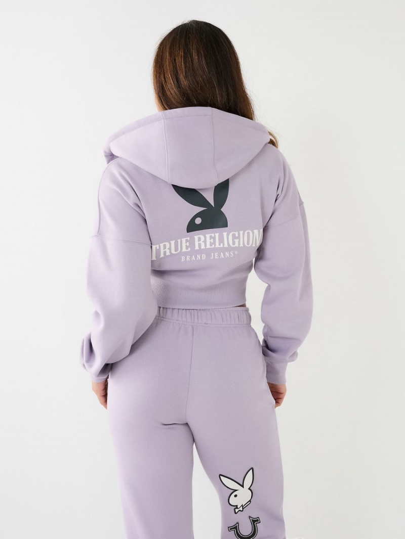 Lavender True Religion Playboy X Full Zip Fleece Hoodie | 5143-MZLKT