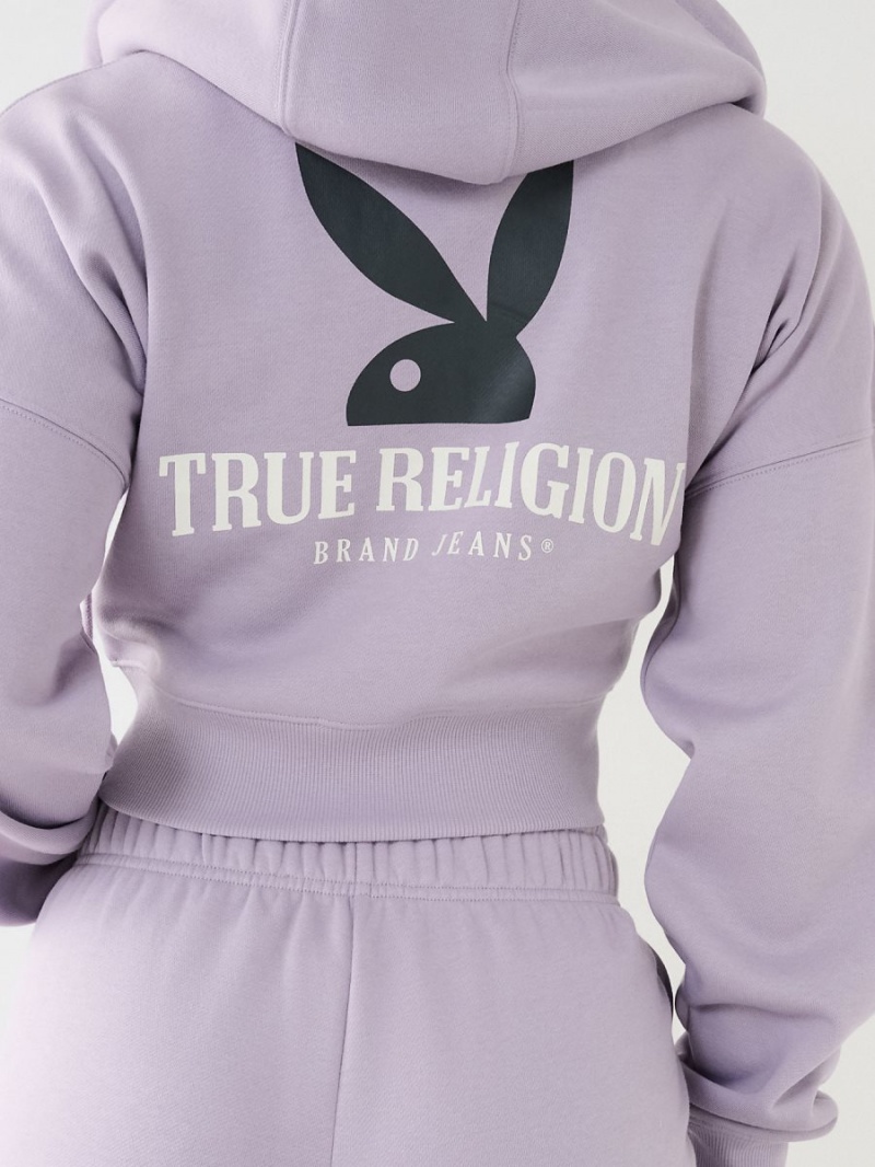 Lavender True Religion Playboy X Full Zip Fleece Hoodie | 5143-MZLKT