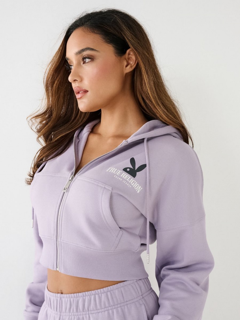 Lavender True Religion Playboy X Full Zip Fleece Hoodie | 5143-MZLKT