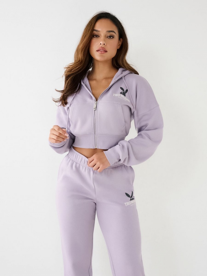 Lavender True Religion Playboy X Full Zip Fleece Hoodie | 5143-MZLKT