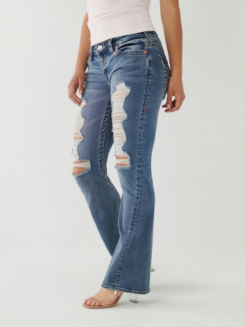 Light Wash Destroyed True Religion Joey Low Rise Flare Jeans | 4806-DMHRB