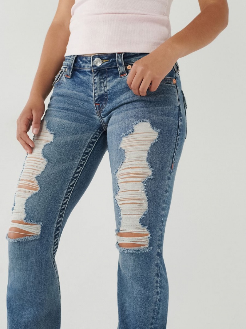 Light Wash Destroyed True Religion Joey Low Rise Flare Jeans | 4806-DMHRB