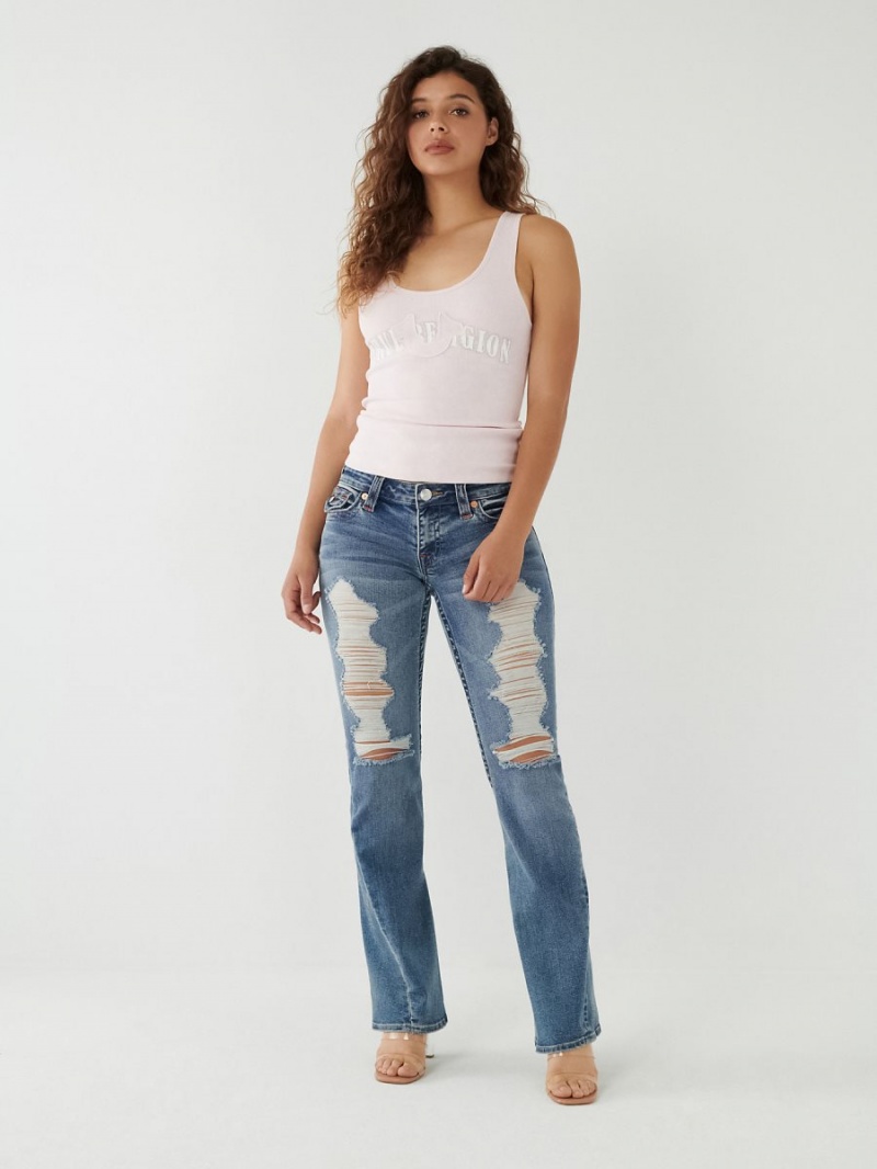 Light Wash Destroyed True Religion Joey Low Rise Flare Jeans | 4806-DMHRB