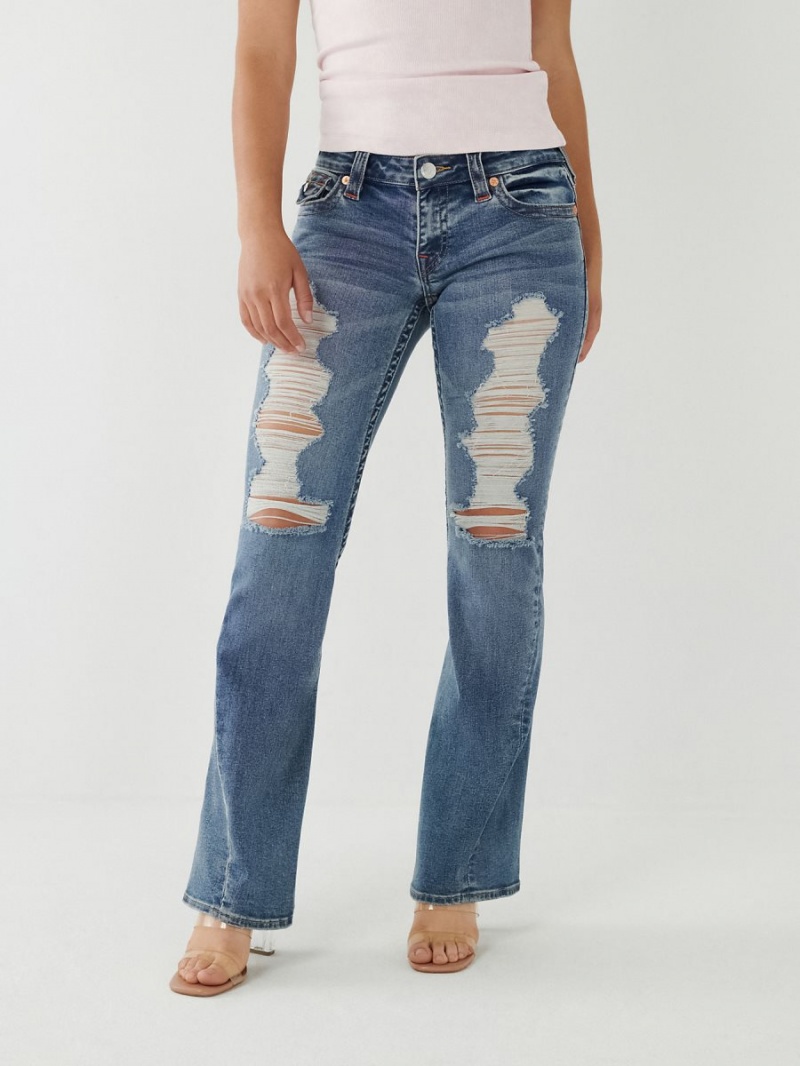 Light Wash Destroyed True Religion Joey Low Rise Flare Jeans | 4806-DMHRB