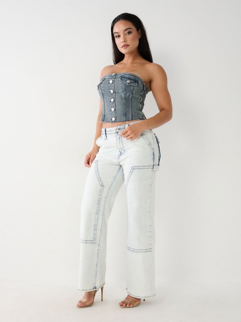 Light Wash True Religion Bobbi Utility Baggy Jeans | 4197-GXENB