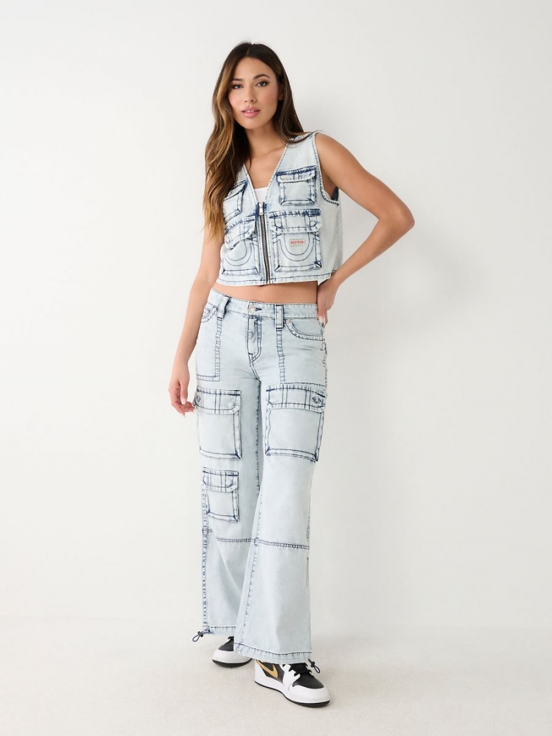 Light Wash True Religion Crop Denim Utility Vest | 8504-QWDFS