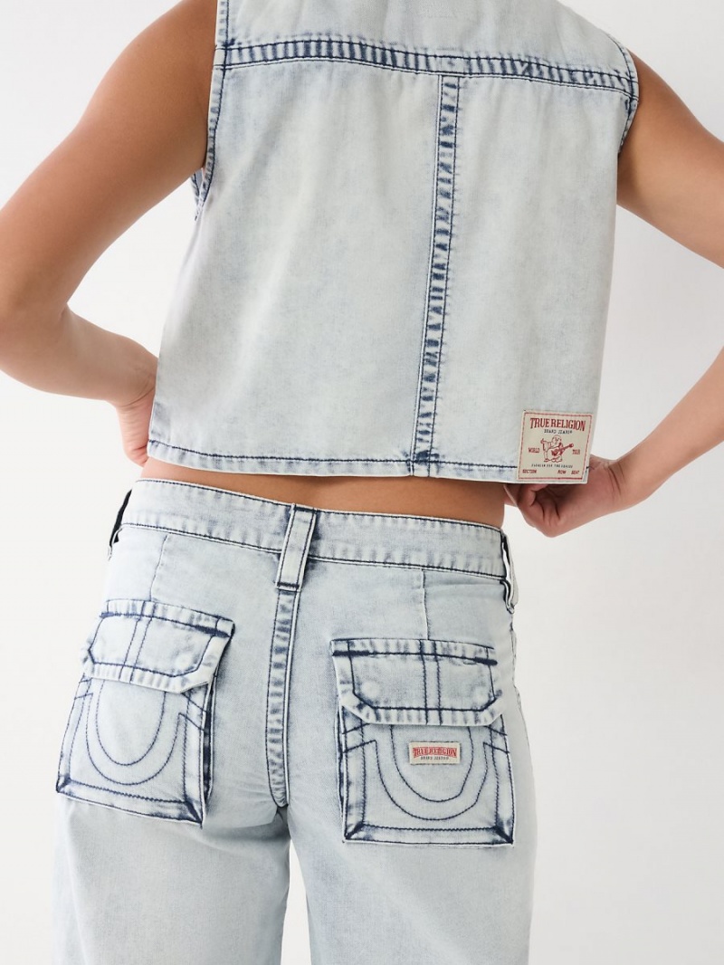 Light Wash True Religion Crop Denim Utility Vest | 8504-QWDFS