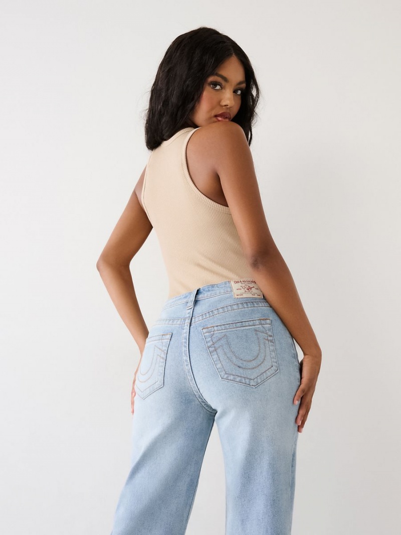 Light Wash True Religion Leila High Rise Wide Leg Jeans | 8913-ZFMWV