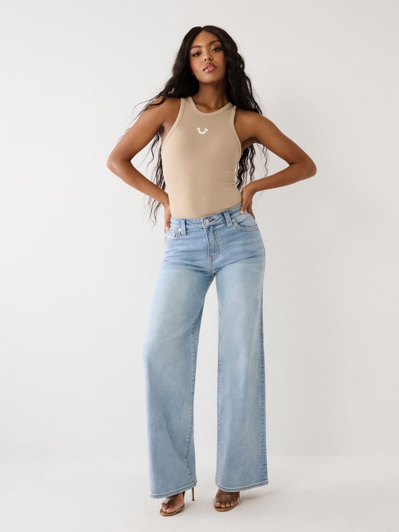 Light Wash True Religion Leila High Rise Wide Leg Jeans | 8913-ZFMWV