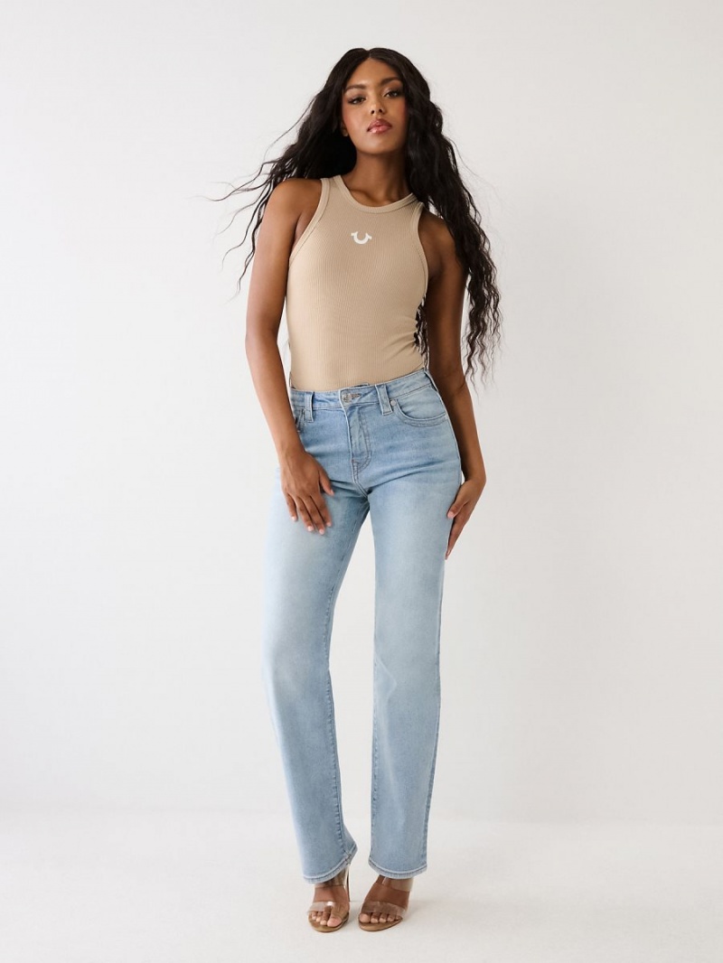 Light Wash True Religion Sarah High Rise Straight Jeans | 8093-RPBDA