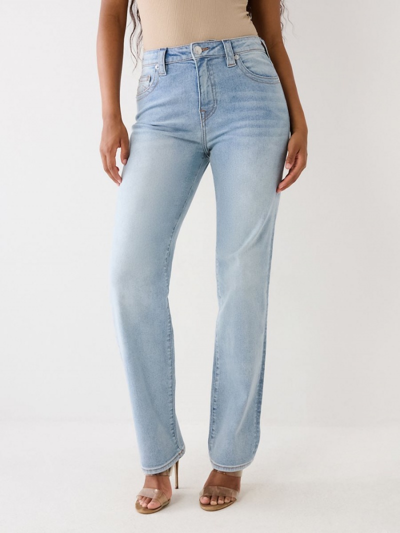 Light Wash True Religion Sarah High Rise Straight Jeans | 8093-RPBDA