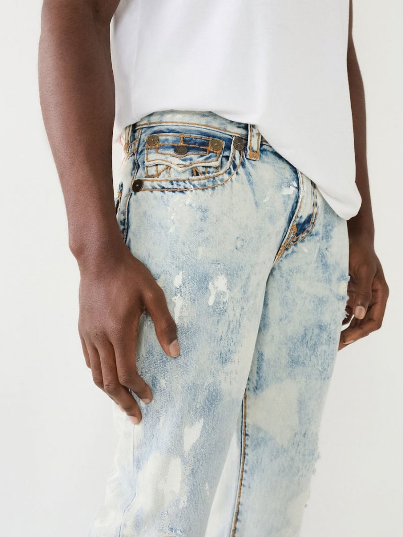 Light Wash With Rips True Religion Ricky Paint Splatter Bleach Wash Straight Jeans | 8216-JOCZX