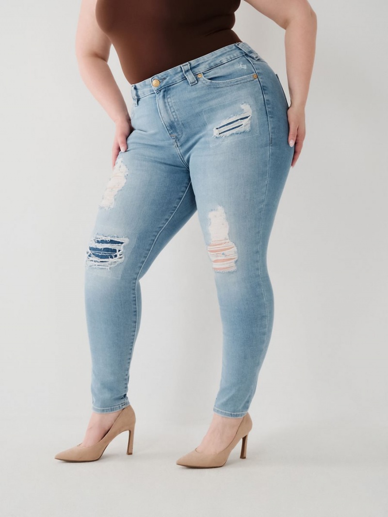 Lupine Sky W/ Destroy True Religion Jennie High Rise Curvy Skinny Jeans | 0618-CPBMK