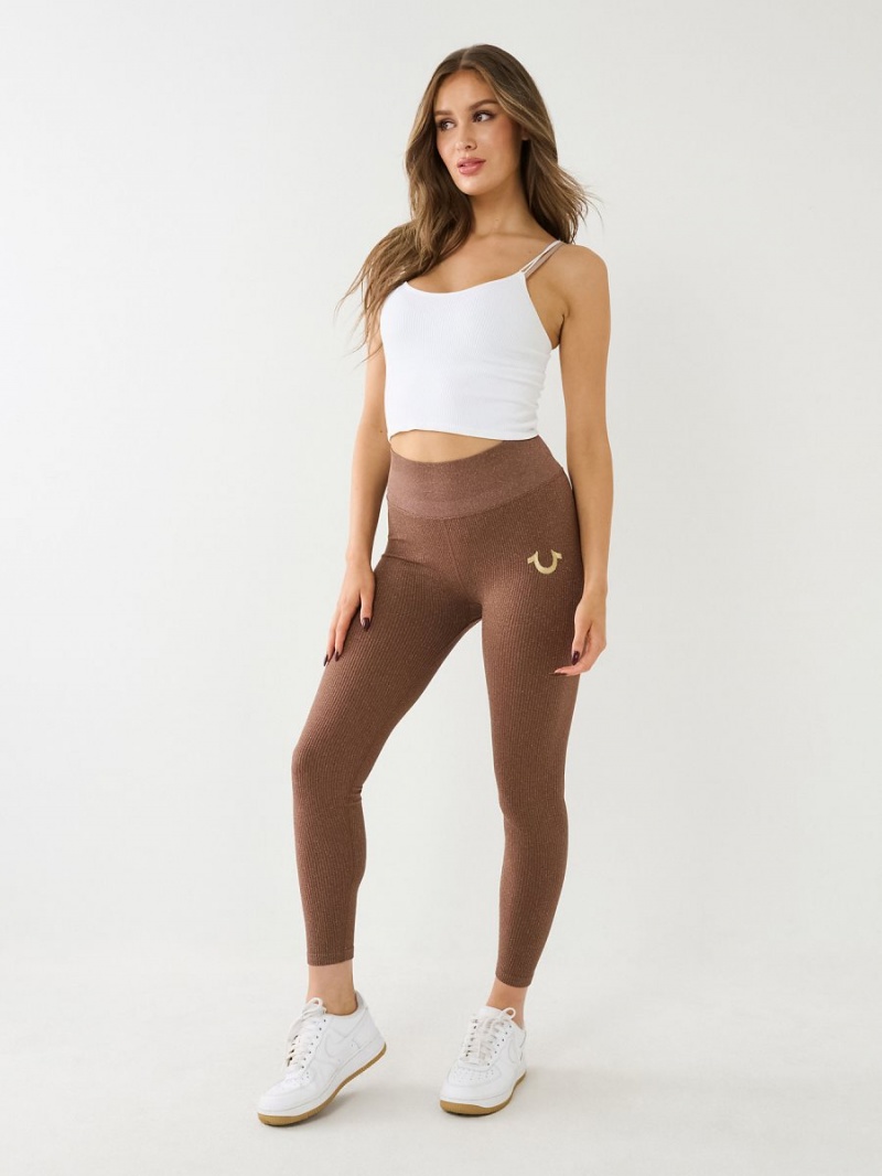 MOCHA True Religion Horseshoe Logo Seamless Lurex Leggings | 4076-ITFEU