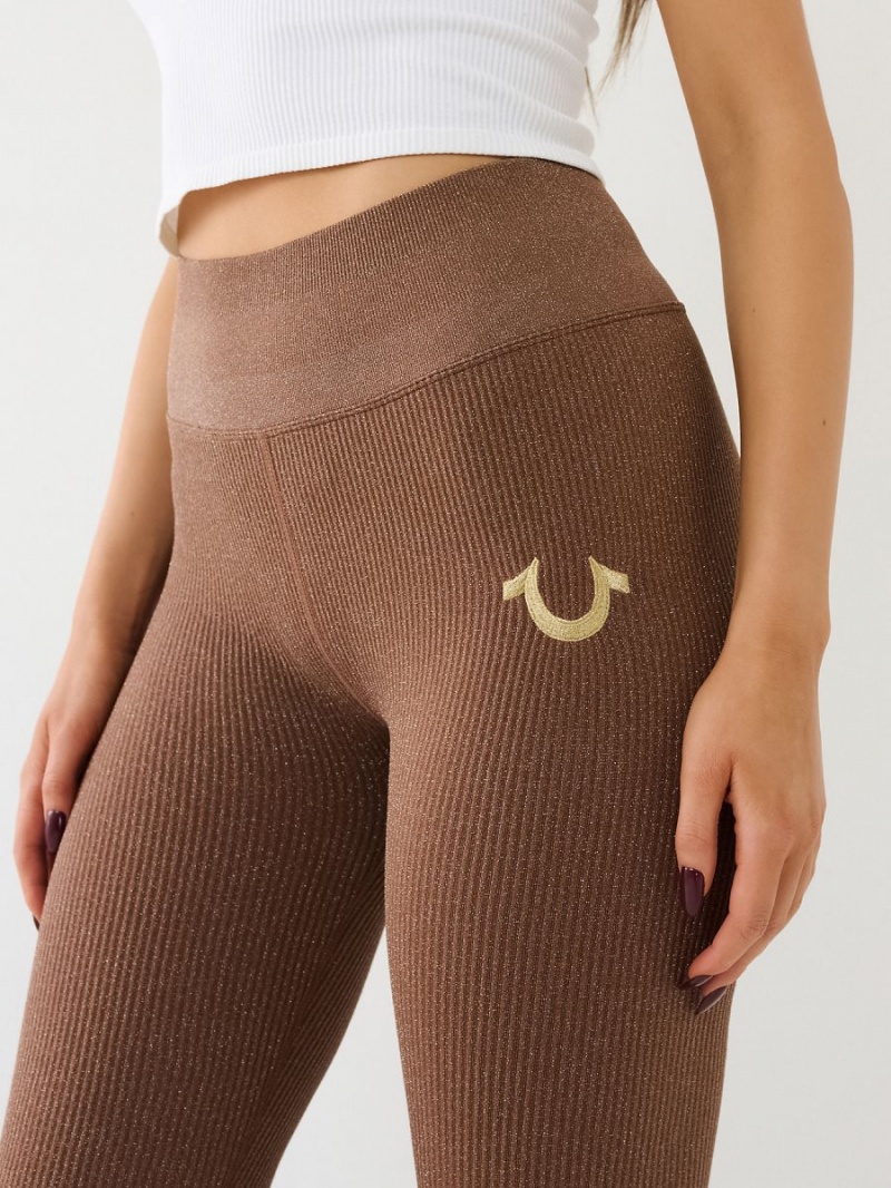 MOCHA True Religion Horseshoe Logo Seamless Lurex Leggings | 4076-ITFEU