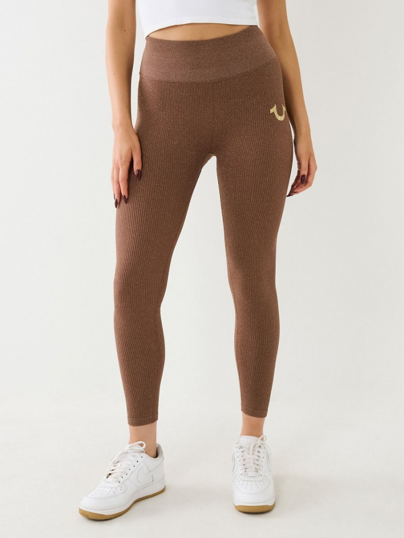 MOCHA True Religion Horseshoe Logo Seamless Lurex Leggings | 4076-ITFEU