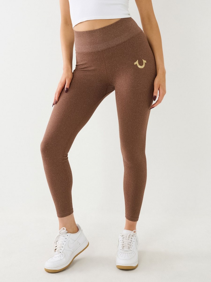 MOCHA True Religion Horseshoe Logo Seamless Lurex Leggings | 4076-ITFEU