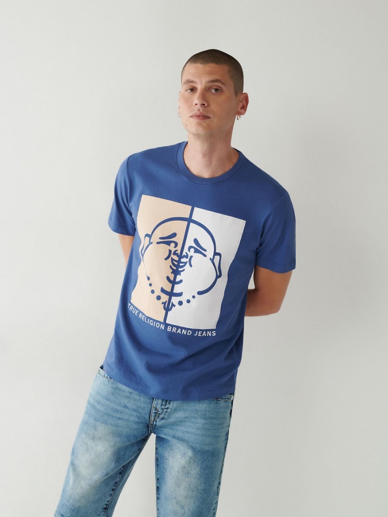 Matte Navy True Religion Buddha Logo T Shirts | 7945-SHAXZ