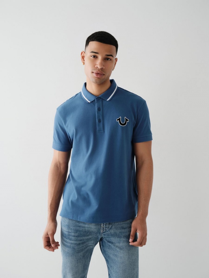 Matte Navy True Religion Logo Polo Shirts | 1654-PAKFI