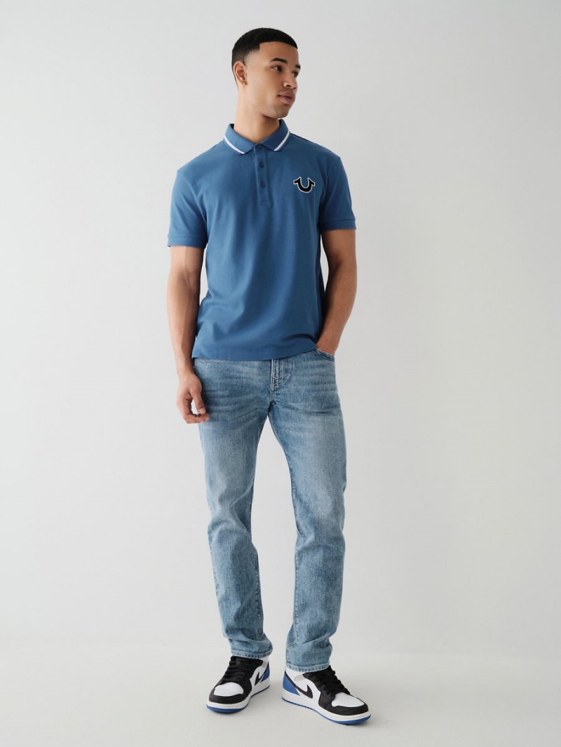 Matte Navy True Religion Logo Polo Shirts | 1654-PAKFI