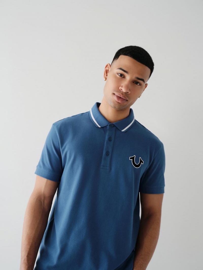 Matte Navy True Religion Logo Polo Shirts | 1654-PAKFI