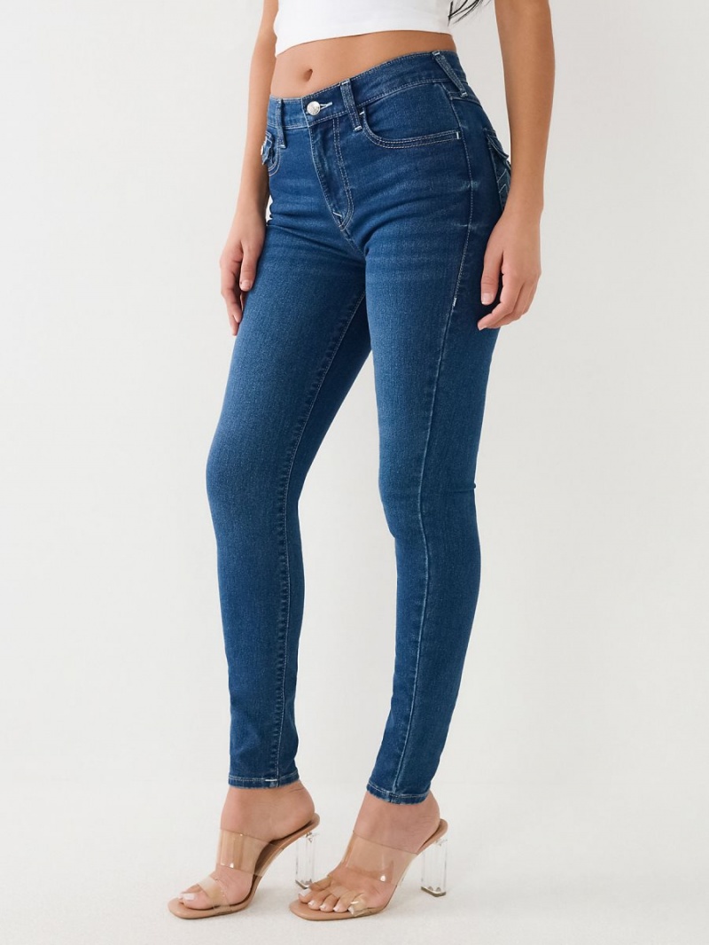 Medium Crystalline Wash True Religion Halle High Rise Super Skinny Jeans | 2695-DMSGT