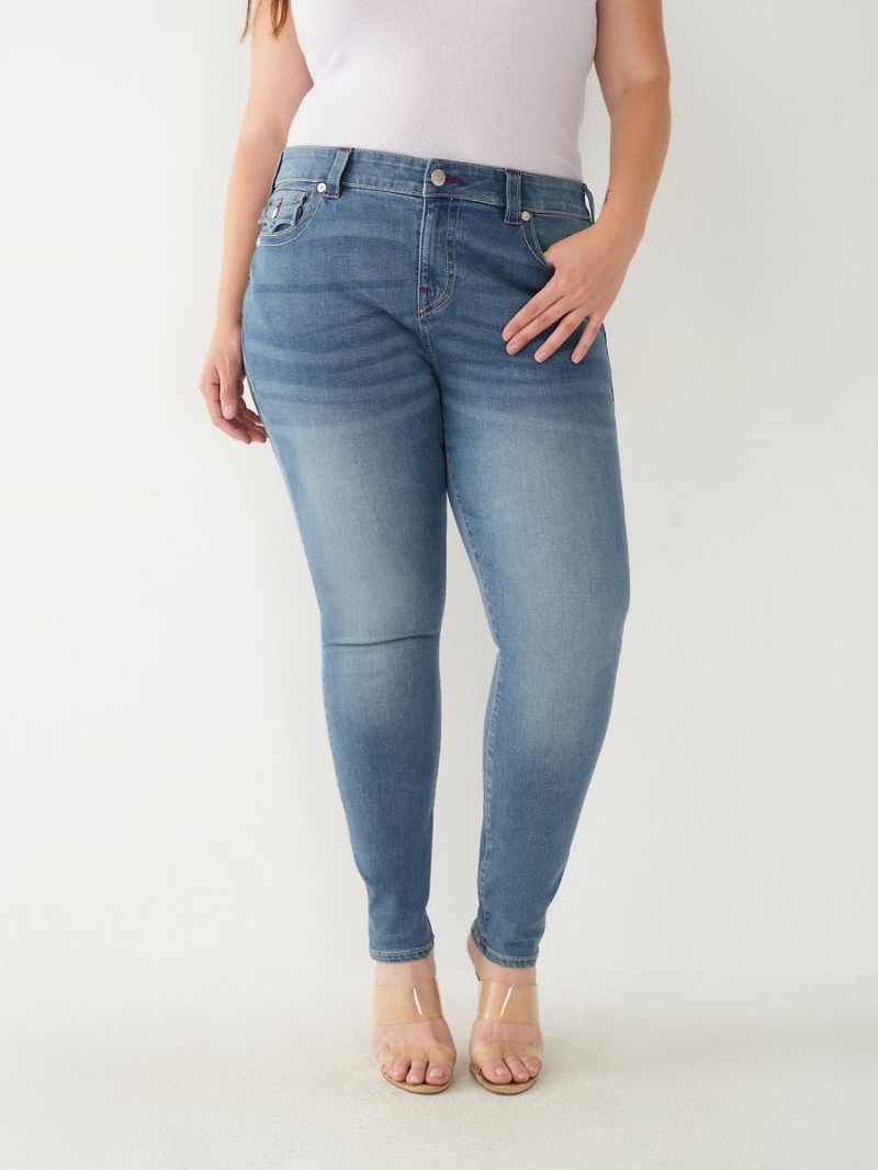 Medium Dusty Wash True Religion Halle High Rise Super Skinny Jeans | 2135-BYMFL