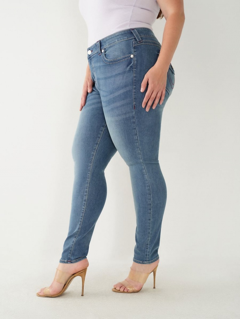 Medium Dusty Wash True Religion Halle High Rise Super Skinny Jeans | 2135-BYMFL