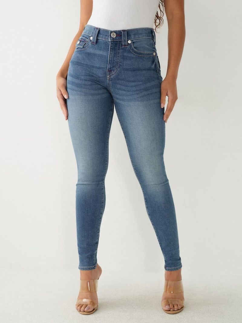 Medium Dusty Wash True Religion Halle High Rise Super Skinny Jeans | 4681-BNGTO