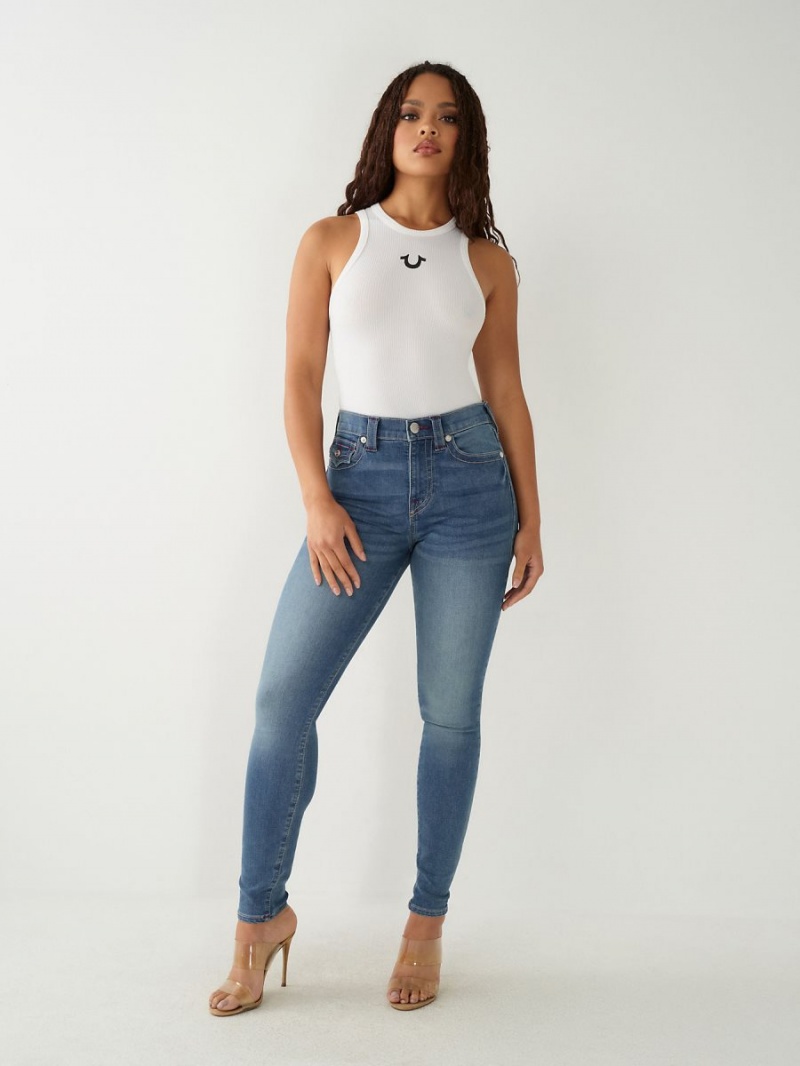 Medium Dusty Wash True Religion Halle High Rise Super Skinny Jeans | 4681-BNGTO