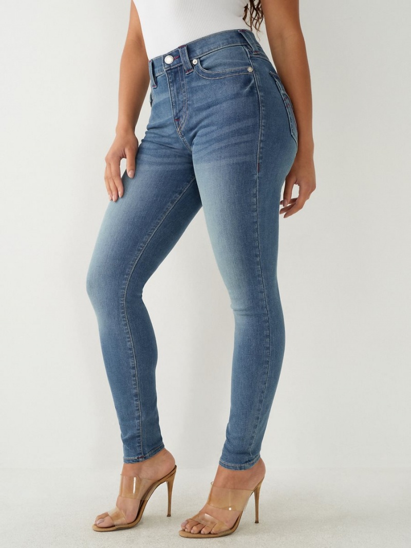 Medium Dusty Wash True Religion Halle High Rise Super Skinny Jeans | 4681-BNGTO