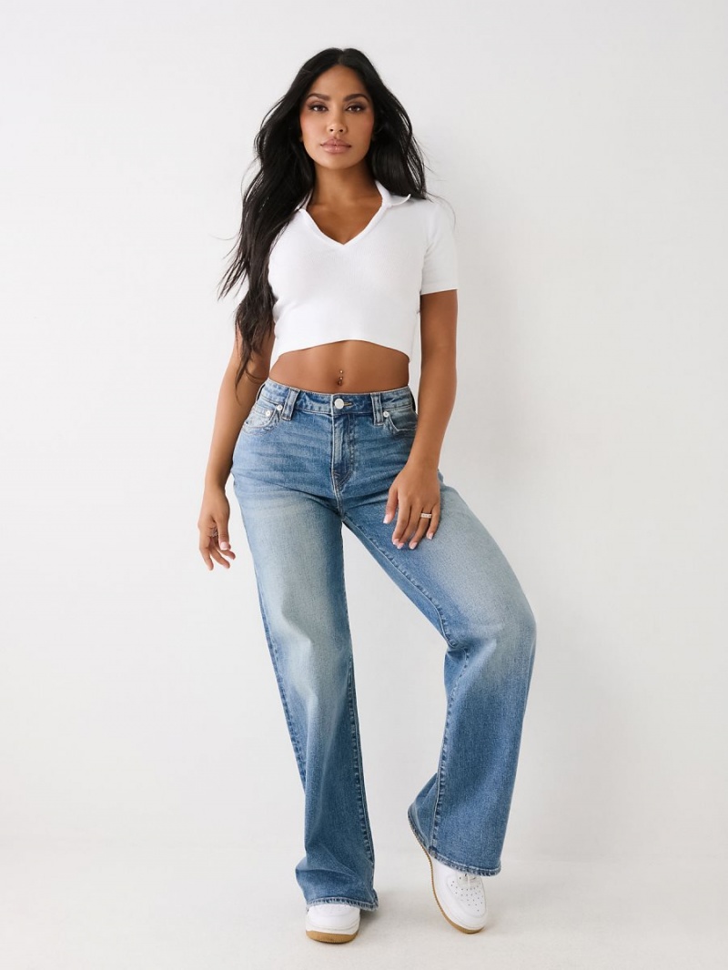 Medium Wash True Religion Leila High Rise Wide Leg Jeans | 9176-TMSBL