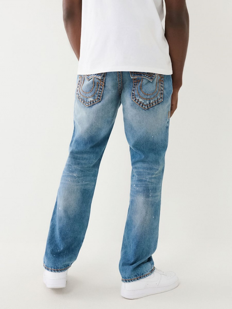 Medium Wash With Rips True Religion Ricky Beach Splatter Distressed Straight Jeans | 4721-TQXSV