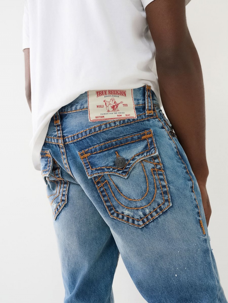 Medium Wash With Rips True Religion Ricky Beach Splatter Distressed Straight Jeans | 4721-TQXSV